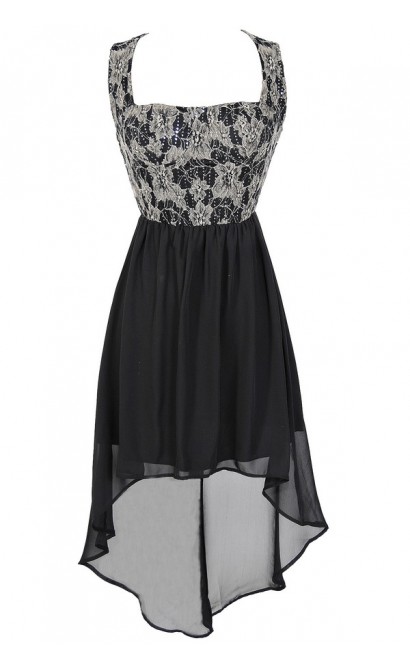 Glittered Lace Black Bustier High Low Dress